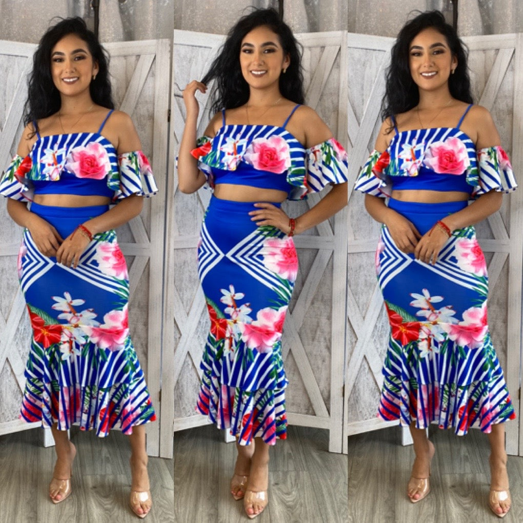 Floral Bliss Skirt Set (Blue)