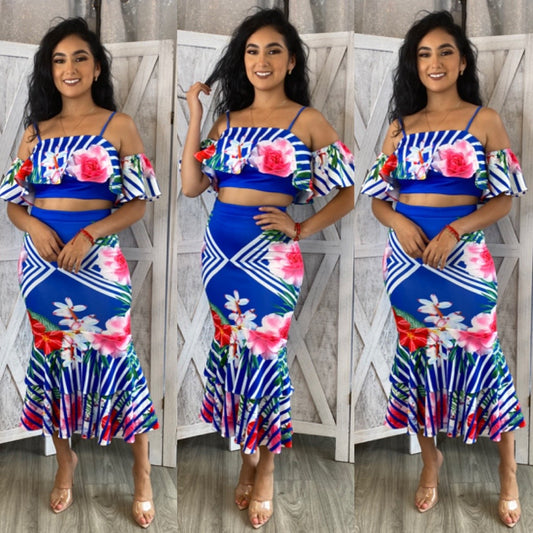 Floral Bliss Skirt Set (Blue)