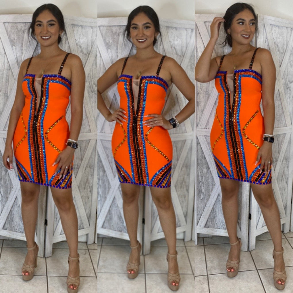 Venchy Bandage Dress (Orange)