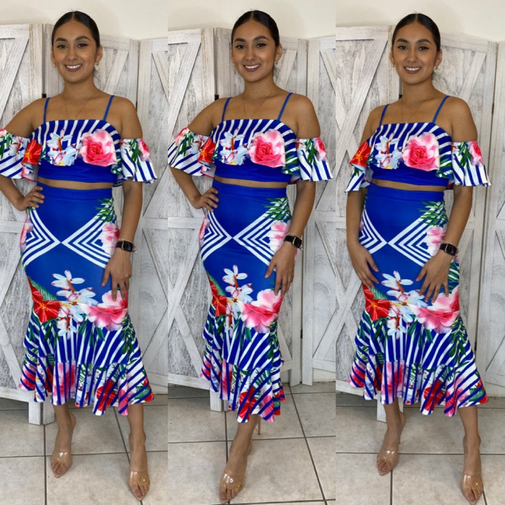 Floral Bliss Skirt Set (Blue)