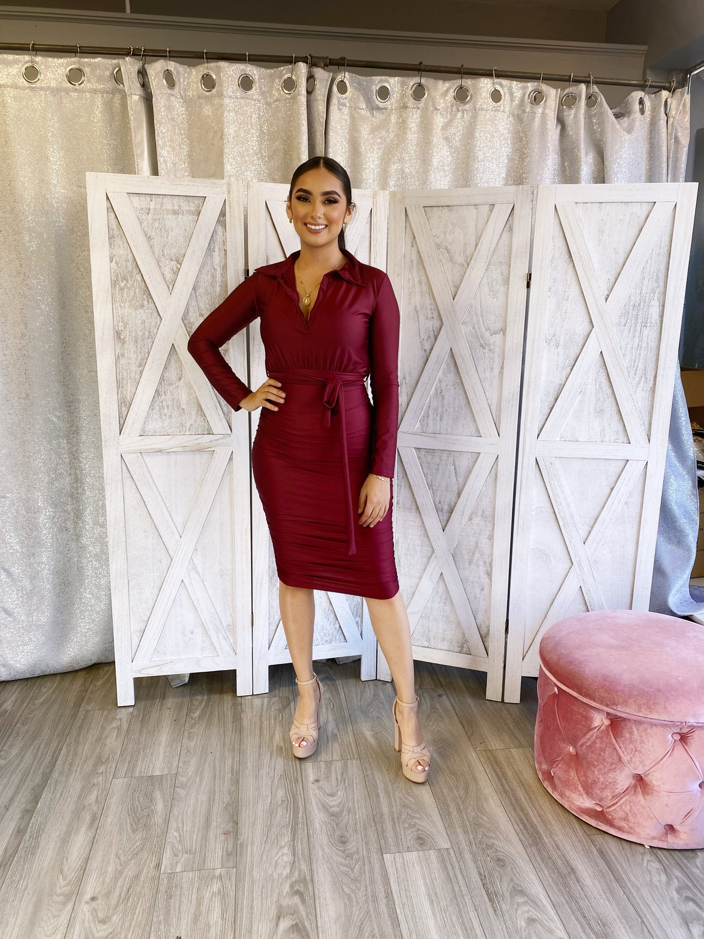 Valeria Dress (Burgundy)