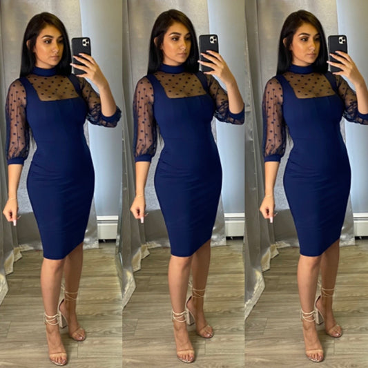 Classy Couture Dress (Navy)